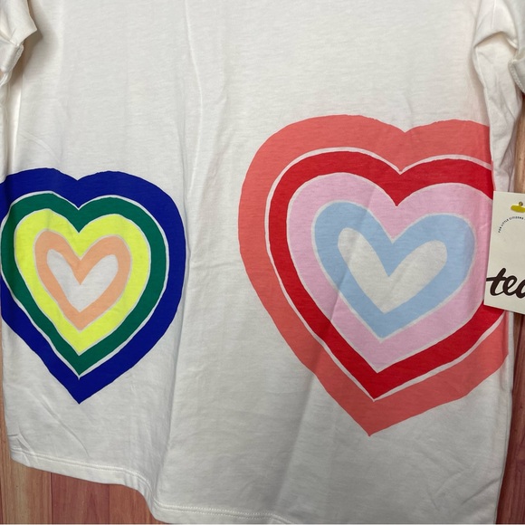 NEW Tea Collection Heart Rainbow Roll Tab Short Sleeve Graphic Tee Size 16 - Picture 3 of 5